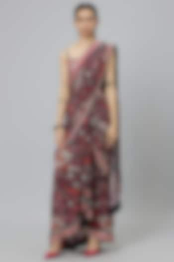 Multi-Colored Crepe Printed Cascase Saree Set by SVA BY SONAM & PARAS MODI at Pernia's Pop Up Shop