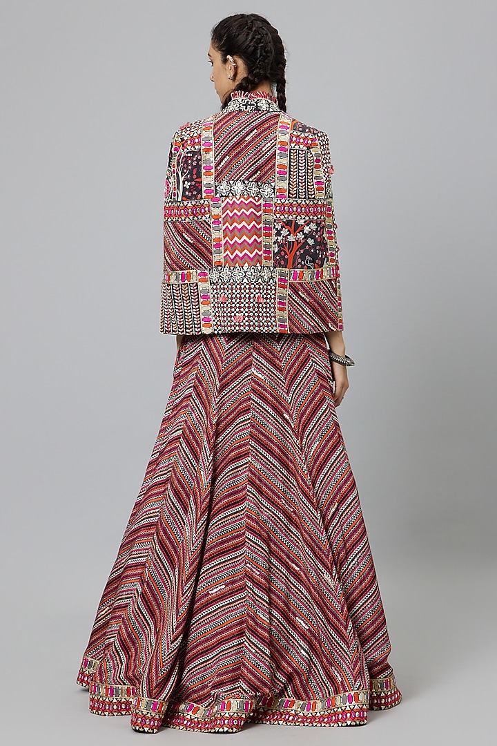 Multi-Colored Crepe Printed Jacket Wedding Lehenga Set by SVA BY SONAM & PARAS MODI at Pernia's Pop Up Shop