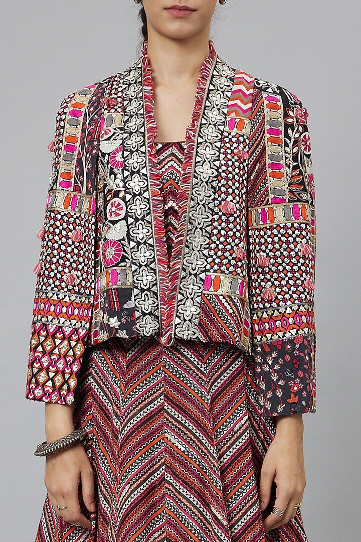 Multi-Colored Crepe Printed Jacket Wedding Lehenga Set by SVA BY SONAM & PARAS MODI at Pernia's Pop Up Shop