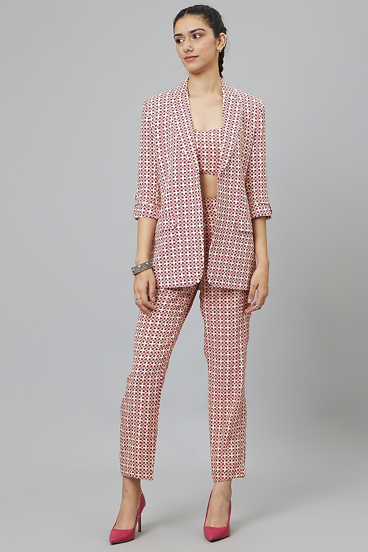 Ivory & Pink Crepe Printed Jacket Set by SVA BY SONAM & PARAS MODI at Pernia's Pop Up Shop