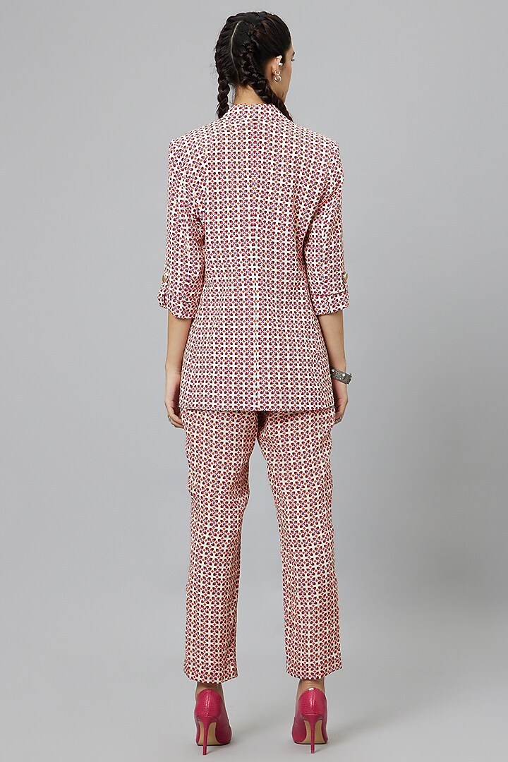 Ivory & Pink Crepe Printed Jacket Set by SVA BY SONAM & PARAS MODI at Pernia's Pop Up Shop