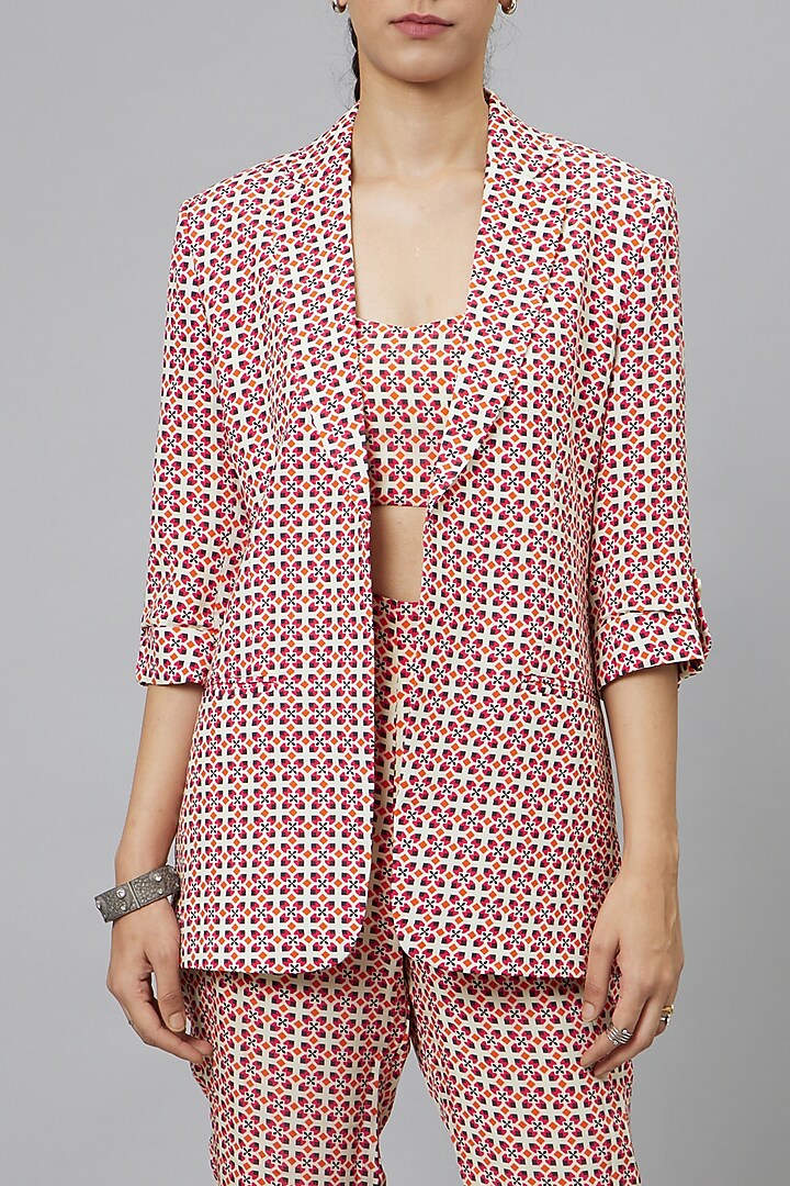 Ivory & Pink Crepe Printed Jacket Set by SVA BY SONAM & PARAS MODI at Pernia's Pop Up Shop