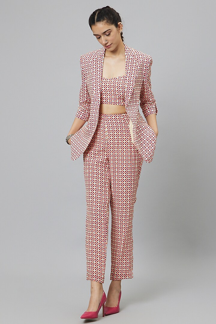 Ivory & Pink Crepe Printed Jacket Set by SVA BY SONAM & PARAS MODI at Pernia's Pop Up Shop
