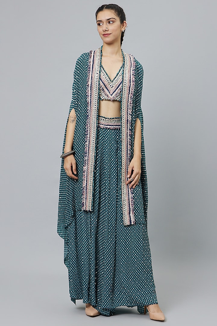 Blue Silk Cape Set by SVA BY SONAM & PARAS MODI at Pernia's Pop Up Shop