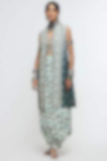 White Raw Silk Printed Jacket Set by SVA BY SONAM & PARAS MODI at Pernia's Pop Up Shop