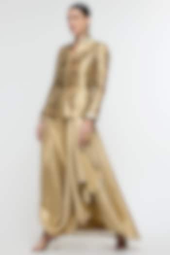 Gold Metallic Fabric Draped Skirt Set by SVA BY SONAM & PARAS MODI at Pernia's Pop Up Shop