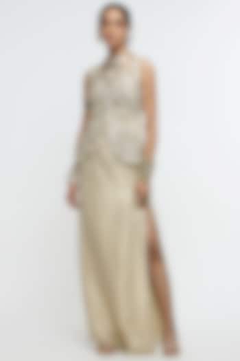 Beige Organza Tissue High-Slit Skirt Set by SVA BY SONAM & PARAS MODI at Pernia's Pop Up Shop