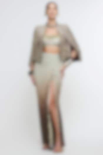 Brown Raw Silk Embellished Ombre Jacket Set by SVA BY SONAM & PARAS MODI at Pernia's Pop Up Shop