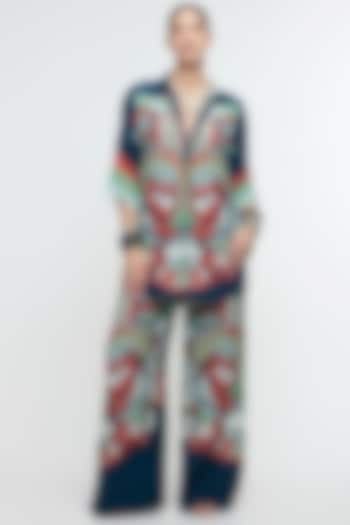 Midnight Blue Italian Crepe Printed Co-Ord Set by SVA BY SONAM & PARAS MODI at Pernia's Pop Up Shop