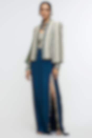 Blue Crepe Fluid Skirt Set by SVA BY SONAM & PARAS MODI at Pernia's Pop Up Shop