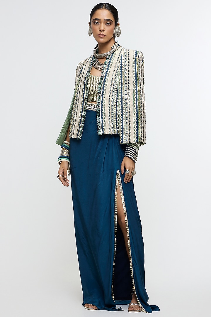 Blue Crepe Fluid Skirt Set by SVA BY SONAM & PARAS MODI at Pernia's Pop Up Shop