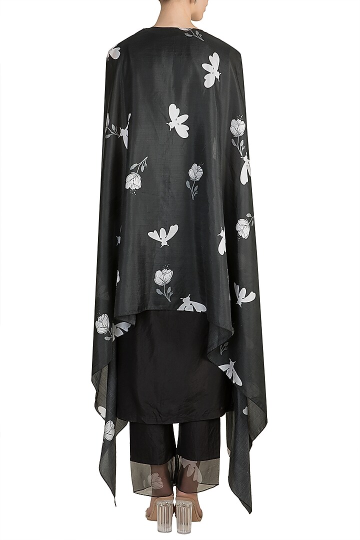 Black Embroidered Kurta With Pants & Printed Cape by Arya by SVA at Pernia's Pop Up Shop