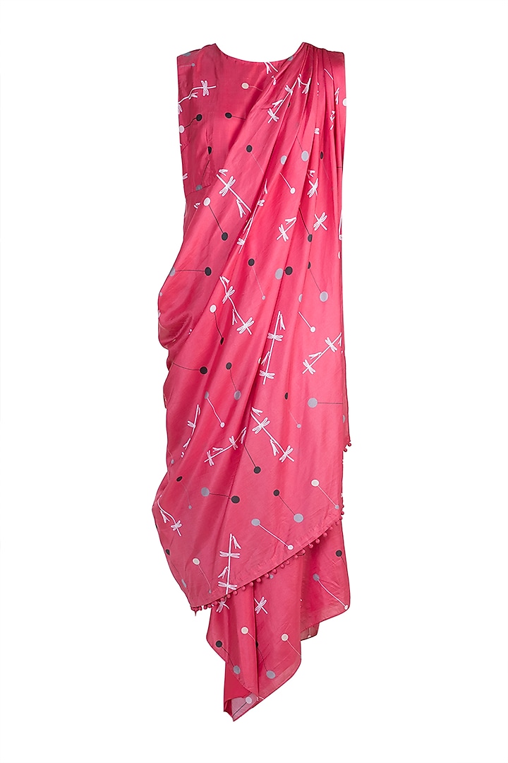 Red Printed Jumpsuit With Attached Drape by Arya by SVA
