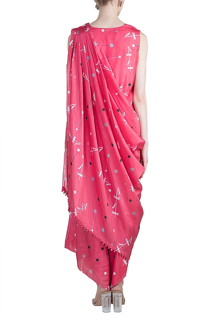Red Printed Jumpsuit With Attached Drape by Arya by SVA at Pernia's Pop Up Shop