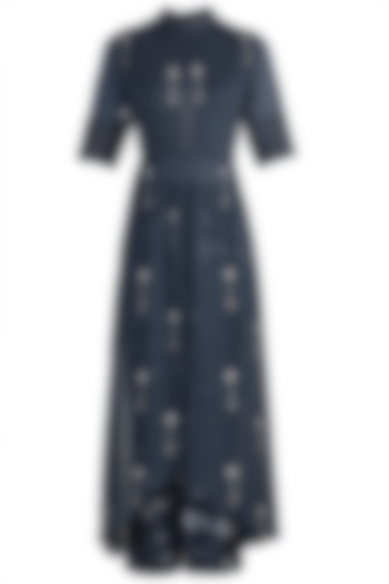 Midnight Blue Embroidered Kurta With Cigarette Pants by Arya by SVA