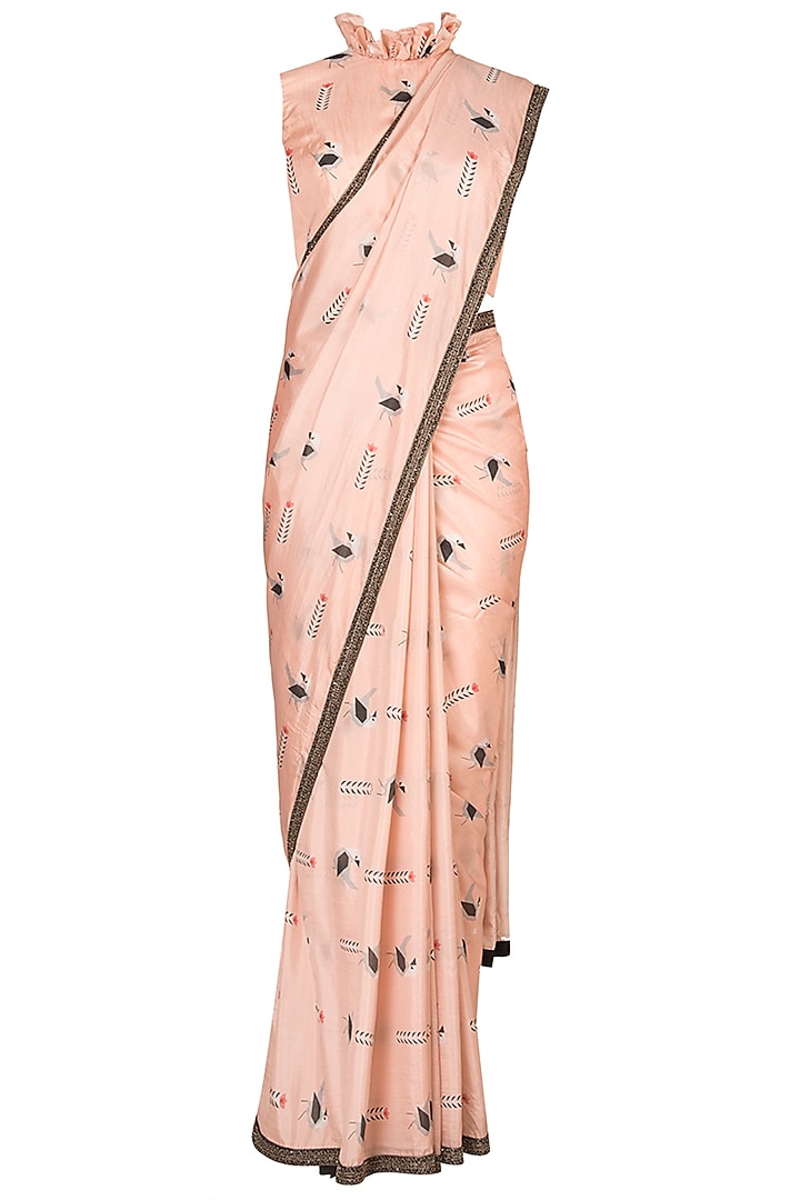 Nude Embroidered Printed Saree Set by Arya by SVA