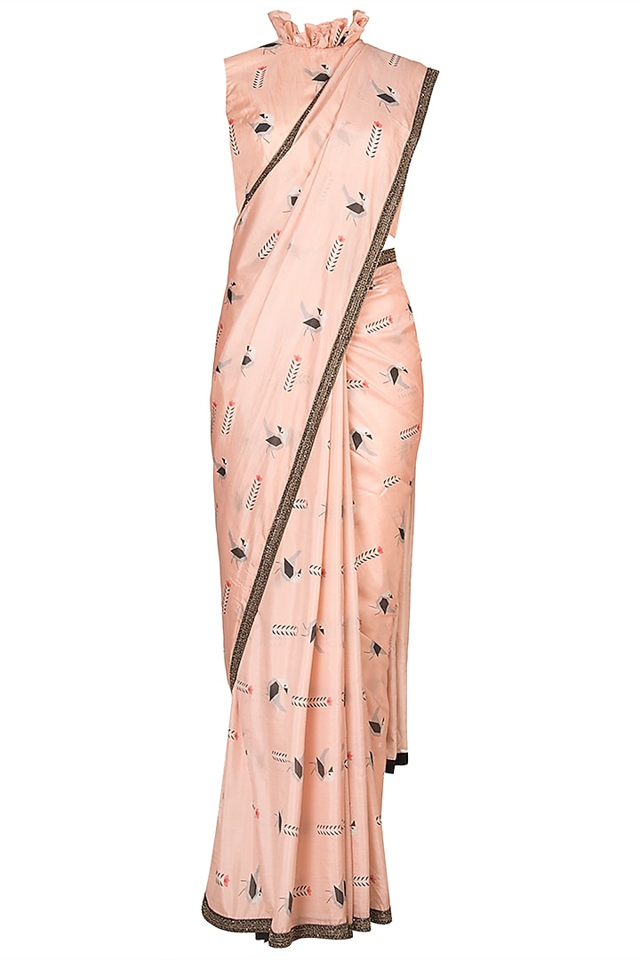 Nude Embroidered Printed Saree Set by Arya by SVA at Pernia's Pop Up Shop