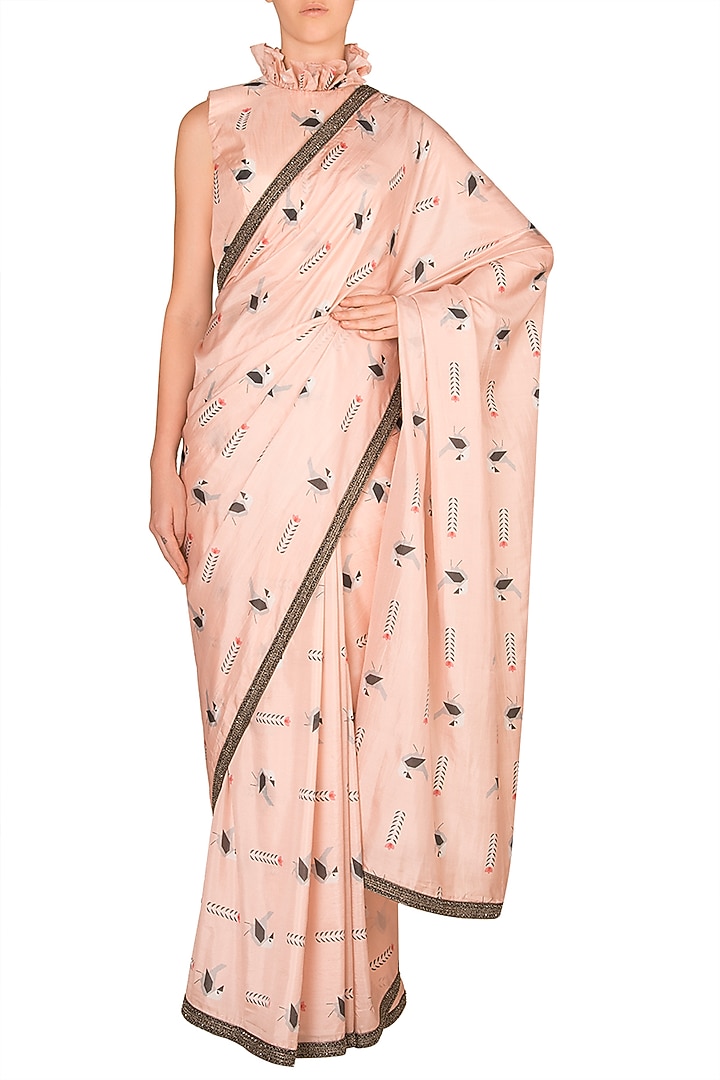 Nude Embroidered Printed Wedding Saree Set by Arya by SVA at Pernia's Pop Up Shop