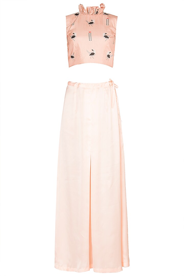 Nude Embroidered Printed Wedding Saree Set by Arya by SVA at Pernia's Pop Up Shop