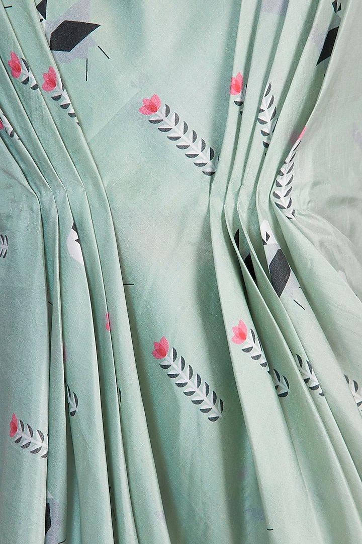 Teal Blue Printed Crop Top With Attached Drape & Palazzo Pants by Arya by SVA at Pernia's Pop Up Shop