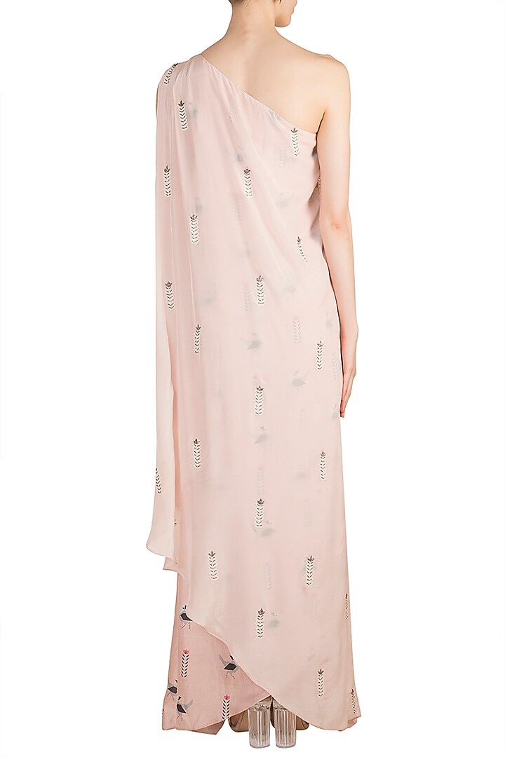 Nude Embroidered & Printed One Shoulder Kurta by Arya by SVA at Pernia's Pop Up Shop