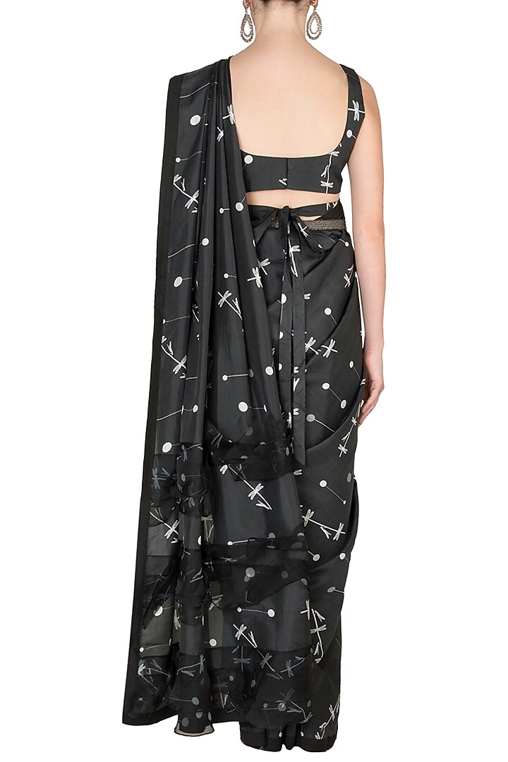 Black Printed Wedding Saree Set With Belt by Arya by SVA at Pernia's Pop Up Shop