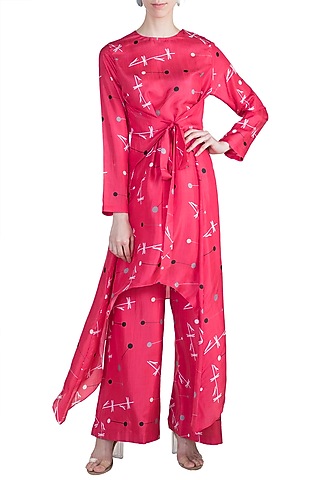 Pink Printed Tunic With Pants by Arya by SVA