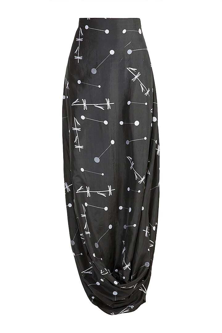 Black Peplum Top With Embroidered Printed Drape Skirt by Arya by SVA at Pernia's Pop Up Shop