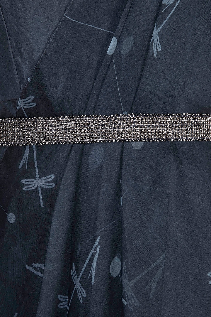 Midnight Blue Jumpsuit With Embroidered Printed Drape by Arya by SVA at Pernia's Pop Up Shop
