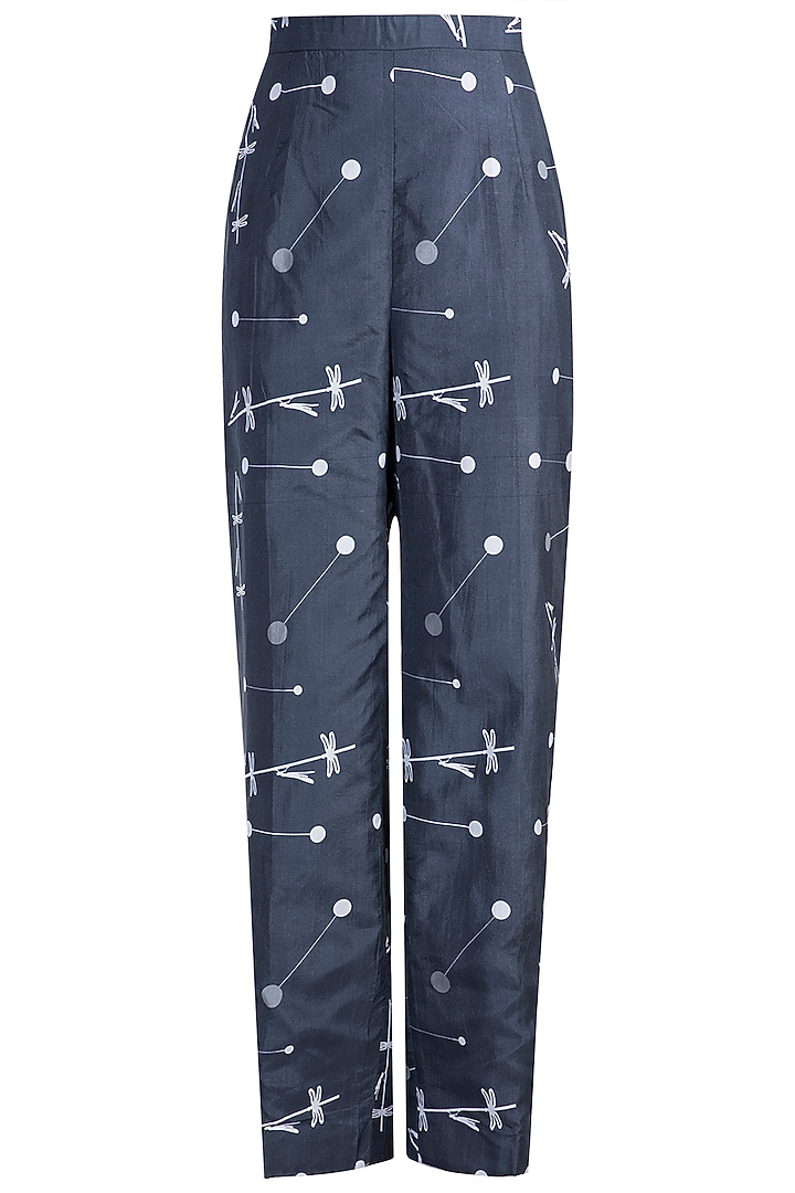 Midnight Blue Crop Top With Printed Attached Drape & Pants by Arya by SVA at Pernia's Pop Up Shop