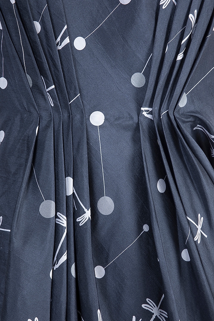 Midnight Blue Crop Top With Printed Attached Drape & Pants by Arya by SVA at Pernia's Pop Up Shop