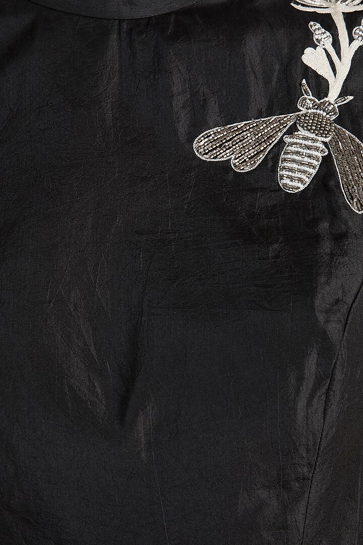 Black Embroidered Top With Nude Printed Drape Skirt by Arya by SVA at Pernia's Pop Up Shop