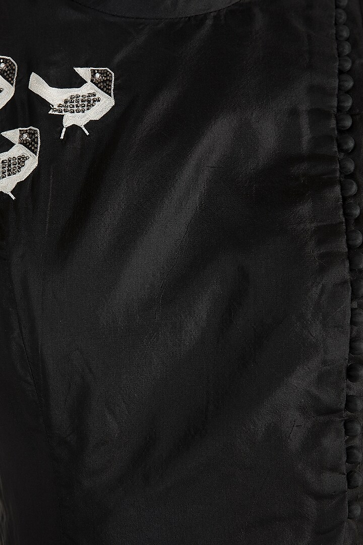 Black Embroidered Kedia Jacket With Printed Drape Skirt by Arya by SVA at Pernia's Pop Up Shop