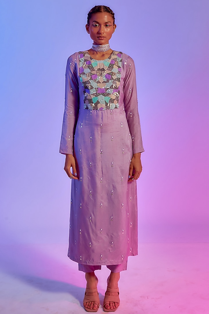 Lilac Silk Kurta Set by SVA BY SONAM & PARAS MODI at Pernia's Pop Up Shop