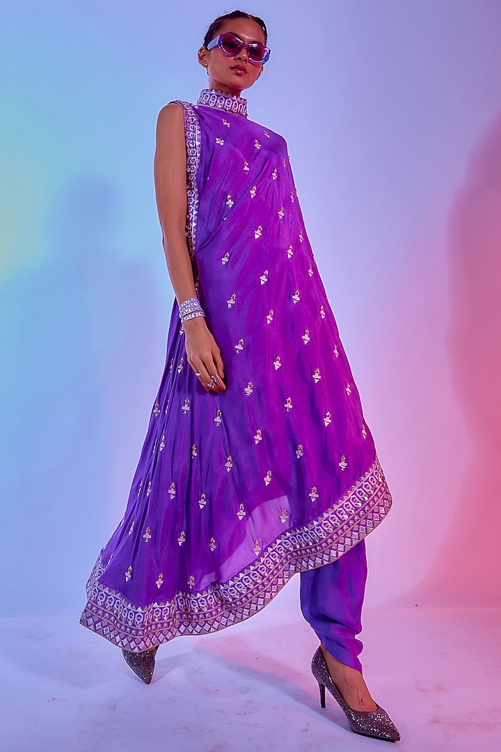 Purple Silk Draped Tunic Set by SVA BY SONAM & PARAS MODI at Pernia's Pop Up Shop
