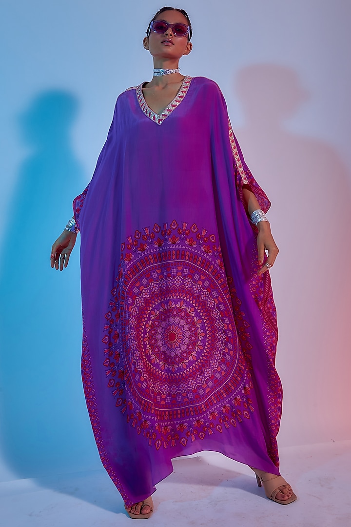 Purple Printed Kaftan by SVA BY SONAM & PARAS MODI