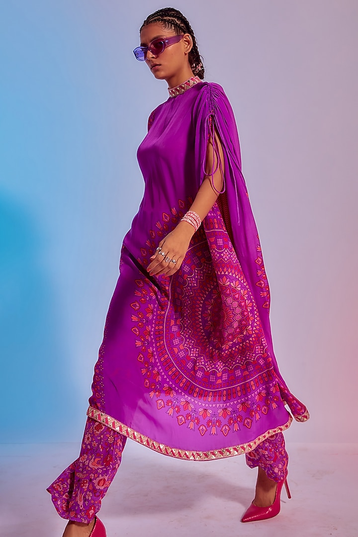 Purple Printed Kaftan Set by SVA BY SONAM & PARAS MODI
