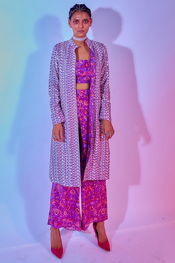 Purple Printed Jacket Set by SVA BY SONAM & PARAS MODI