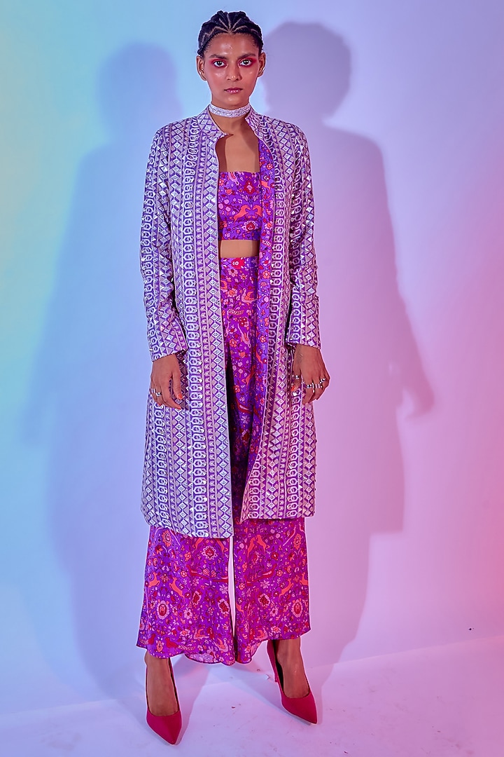 Purple Printed Jacket Set by SVA BY SONAM & PARAS MODI at Pernia's Pop Up Shop