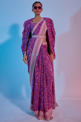 Purple Silk Saree Set by Sva By Sonam & Paras Modi