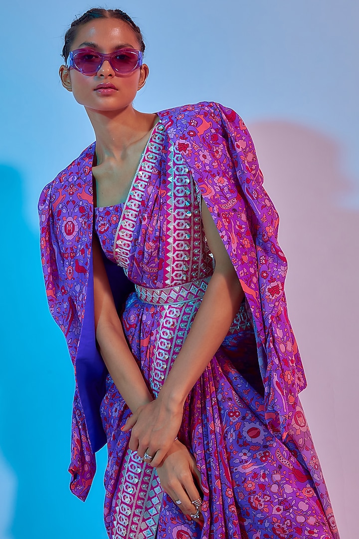 Purple Silk Wedding Saree Set by Sva By Sonam & Paras Modi at Pernia's Pop Up Shop