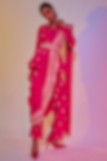 Hot Pink Silk Pant Saree Set by Sva By Sonam & Paras Modi