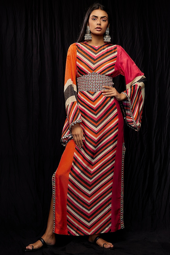Multi-Colored Crepe Printed Dress by SVA BY SONAM & PARAS MODI