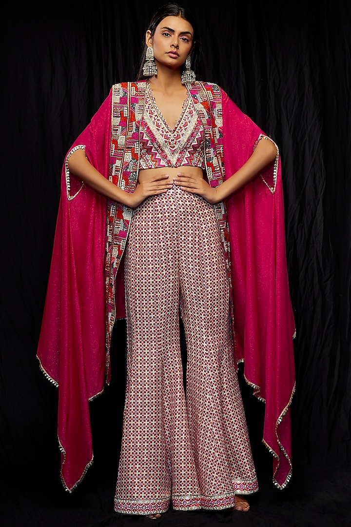 Pink Crepe Printed Sharara Set by SVA BY SONAM & PARAS MODI