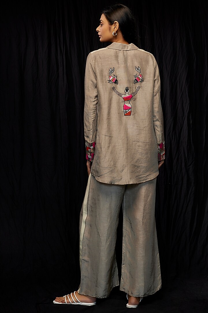 Grey Linen Co-Ord Set by SVA BY SONAM & PARAS MODI at Pernia's Pop Up Shop