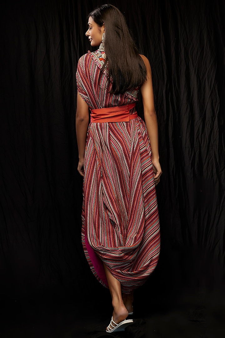 Multi-Colored Shimmer Crepe Printed Cowl Cocktail Dress by SVA BY SONAM & PARAS MODI at Pernia's Pop Up Shop