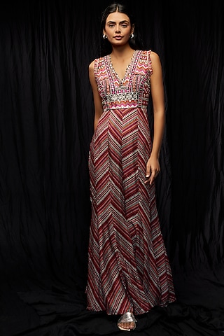 Multi-Colored Shimmer Crepe Jumpsuit by SVA BY SONAM & PARAS MODI