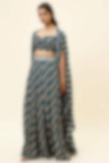 Blue Crepe Printed Cape Set by SVA BY SONAM & PARAS MODI at Pernia's Pop Up Shop