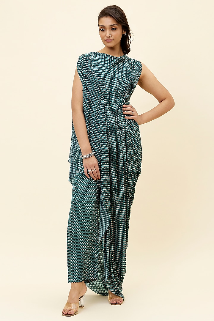 Teal Green Printed & Embellished Co-Ord Set by Sva By Sonam & Paras Modi at Pernia's Pop Up Shop