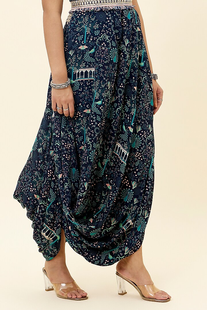 Blue Crepe Printed Vacation Dress With Belt by SVA BY SONAM & PARAS MODI at Pernia's Pop Up Shop